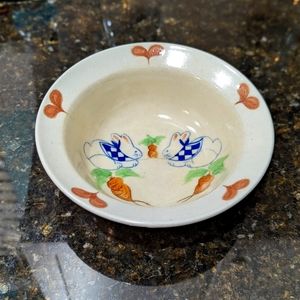 Adorable Handmade and Signed Pottery Bunny Bowl 7" diameter